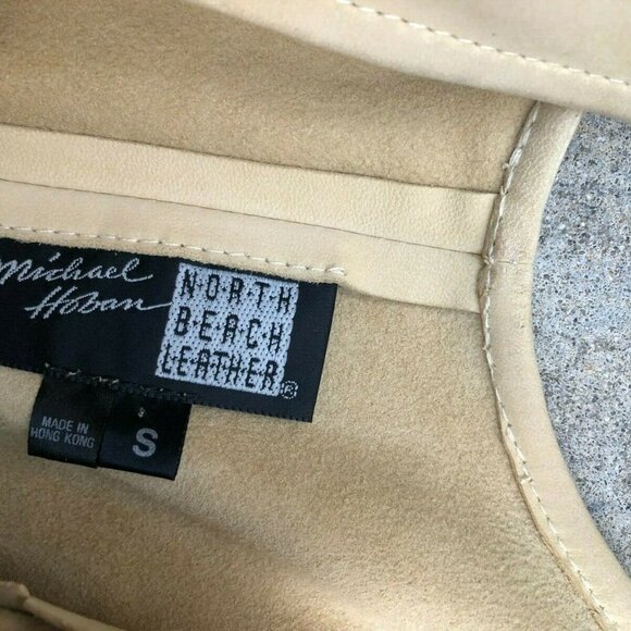 MICHAEL HOBAN Women's Vintage 90s SMALL North Beach Leather Tan Tank Top Shirt﻿ - Picture 5 of 7